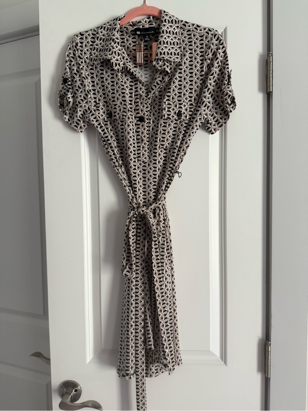 Valerie Bertinelli Black and Cream Geometric Shirt Dress